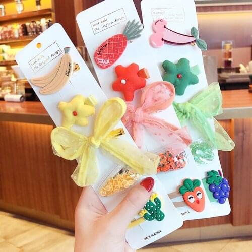 5/6 Pcs/Set Girls Cute Cartoon Fresh Fruit Bow Star Ornament Hair Clips Children Colorful Flower Hairpins Kid Hair Accessories