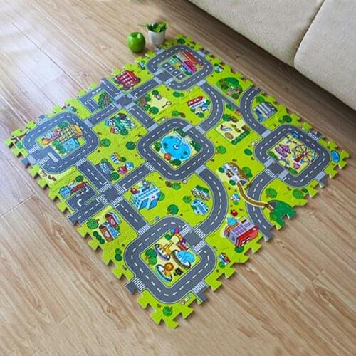 9Pcs 30*30cm Foam Baby Play Mats DIY Floor Puzzle Mat Urban Traffic Scene Rug Climbing Pad Activities Games Toys