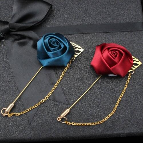 Fabric Flower Brooch Pins For Men/Women Gold Leaf and Chain Suits Decorations Lapel Pins For Men Brooch for Suits Accessories