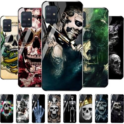 For Samsung A51 Case Skeleton Skull Glass Cases For Samsung a51 A52 A71 A70 A32 A12 A72 A50 A21S A31 A30 A41 A42 A40 Cover Funda
