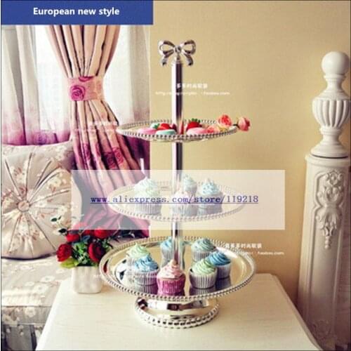 European three-layer bow afternoon tea snack plate multi-layer cake plate