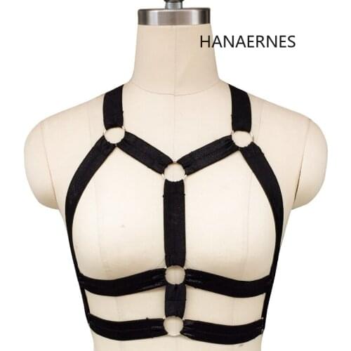 HANAERNES Open Cup Black Suspenders Elastic Cage Crop Top Bra Erotic Erotic Lingerie Bra Women Gothic Sexy Corset Bandage Bra