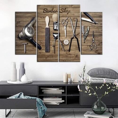 Barber Tools Canvas Paintings 4Pcs Hd Print Picture On The Wall Arts Modern Home Barber Shops Decor Poster