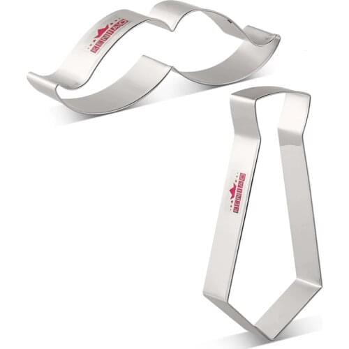 KENIAO Fathers Day Cookie Cutters Set for Party - 2 Piece - Necktie and Moustache Biscuit / Pastry Cutter - Stainless Steel