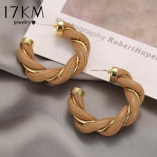 17KM Vintage Geometric Leather Earrings For Women Trendy Winding Metal Leather Earrings 2021 Elegant Wedding Party Jewelry