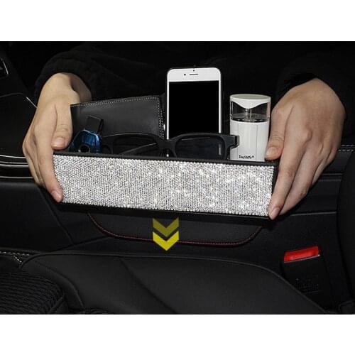 Beautiful Bling Crystal Leather Car Organizer Seat Side Crevice Storage Bag Box for Women Girls Styling Car Interior Accessories