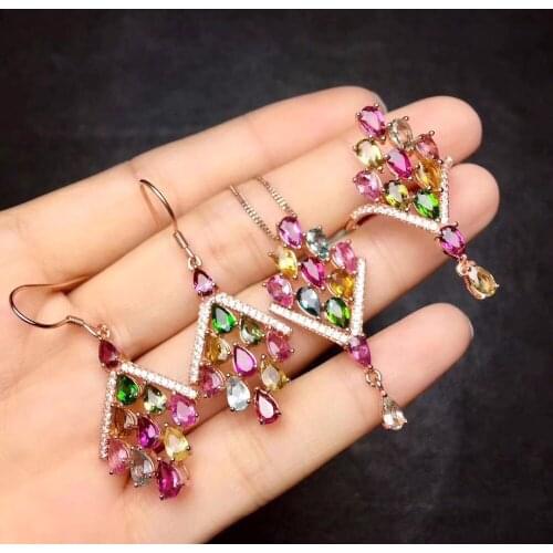 Natural tourmaline set, candy color, colorful and beautiful, 925 silver, bold innovative design