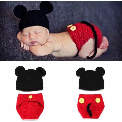 Lovely Cartoon Cosplay Costumes Set Soft Comfortable Knitting Wool Newborn Suit One Hundred Days Baby Photography Clothing