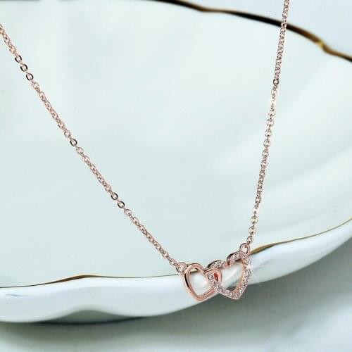 2020 new Korean wave micro-set zircon necklace interlocking love women light luxury fresh cute accessories pendant jewelry