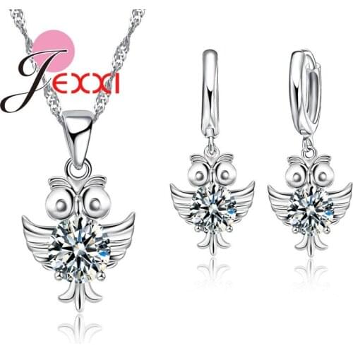 New Arrival Women Girl Best Gifts 925 Sterling Silver Chain Owl Pendant Necklaces Piercing Earrings Jewelry Sets