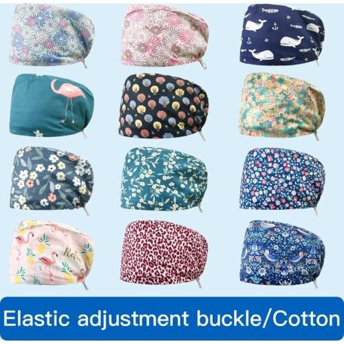 Pet Shop Scrubs Women Work Caps with Adjustable Buckle 100%Cotton Scrubs Hat Pet shop scrub Hats Printing Dust-proof Working Cap