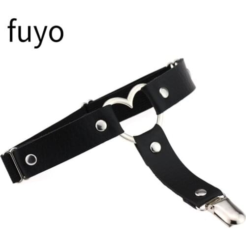 Women Sexy Punk Goth Heart PU Leather Elastic Garter Belt Leg Thigh Ring Clothing Accessory Spring Summer Suspender Garters
