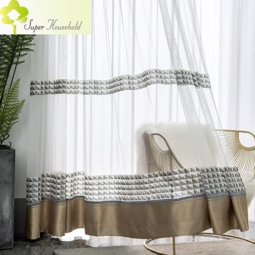 Modern Geometric Embroidered Sheer Curtains for For Living Room Bedroom Balcony Window Screens Tulle For Kitchen Drapes Custom