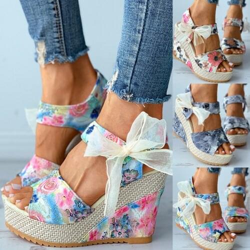Women Summer Wedges Sandals Beach Shoes 2021 Solid Summer Ladies Bandage Sandals Slope Heel Casual Beach Shoes Ladies Sandals