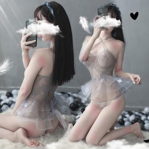 Sexy Outfit Lace Lingerie Women Underwear See-through Hollow Out Sling Net Dress Princess Fluffy Nightdress Teddy Bodysuit