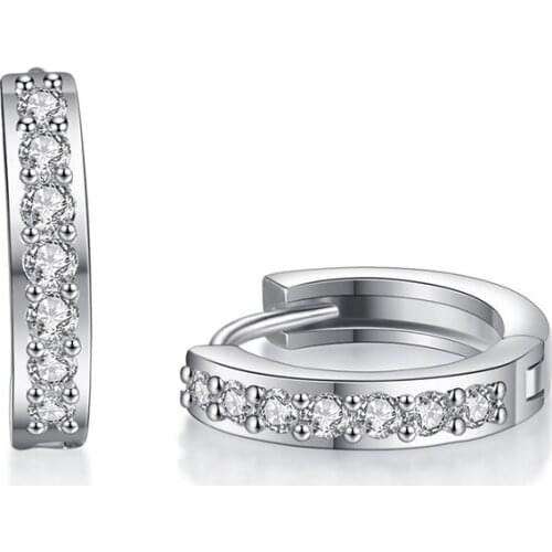 1pairs copper round sharp single row setting cubic zirconia silver color hoop Earrings for women