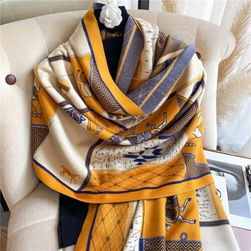 Women Scarves Luxury Print Horse Winter Autumn Cashmere Pashmina Shawl Blanket Wraps Female Bufanda Stoles 2021 New