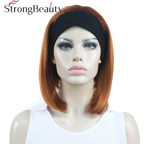 StrongBeauty Short Straight Bob 3/4 Wig with Headband Half Synthetic Wigs Women Hair Heat Ok Many Colors