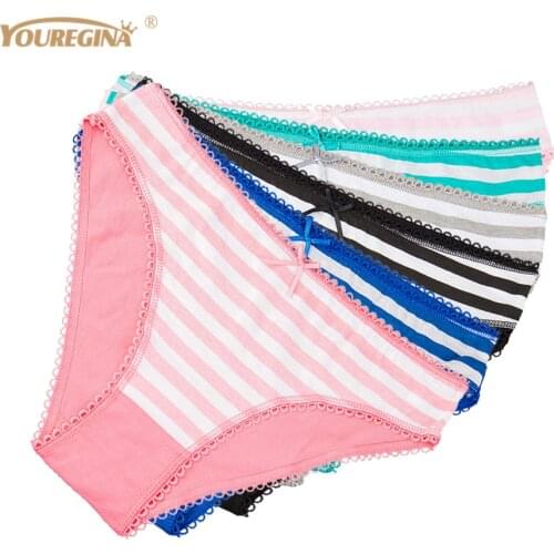 Cotton Womens Underwear Briefs Sexy Striped Print Low-Rise Panties Plus Size Ladies Underpants Knickers 6 pcs/lot