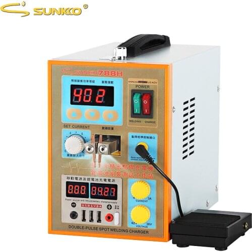 SUNKKO 788H Pulse Spot Welding Machine 1.5kw Spot Welder LED light Lithium Battery Test USB Charging for 18650 Battery Pack Weld