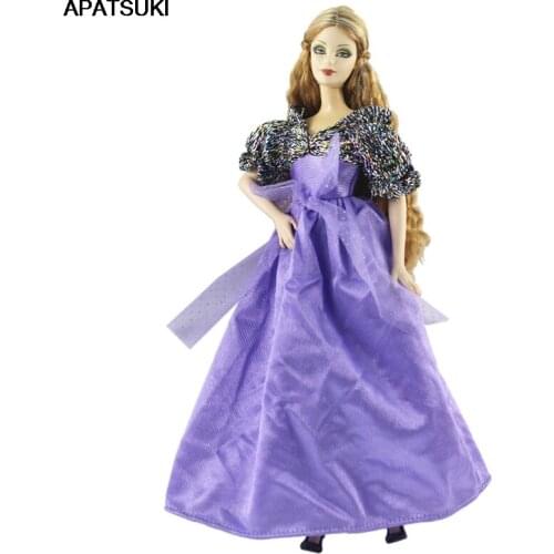 Purple Bow Evening Party Dresses for Barbie Dolls Outfits Wedding Dress Clothing for 1/6 BJD Dolls Clothes Dollhouse Kids Toy