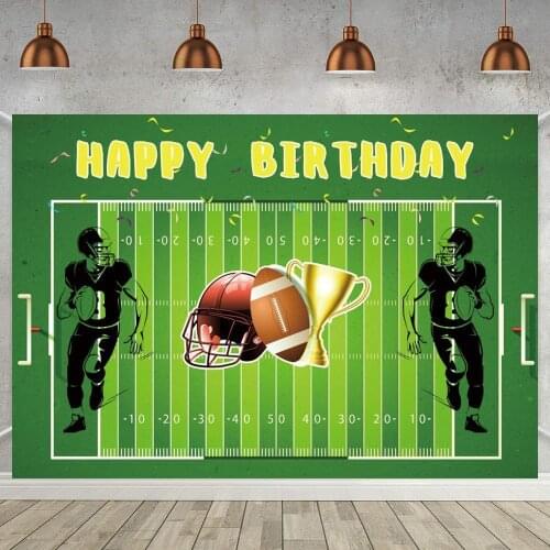 Green Athletic Field Sportsmen Happy Birthday Photo Background Cake Table Decor Poster Football Theme Party Backdrop Photography
