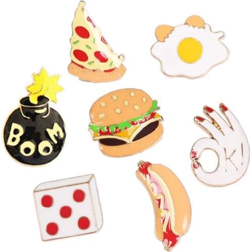 1pc lovely food goods hamburger pizza hot dog series drip brooch badge OK egg enamel pin best gift for girlfriend