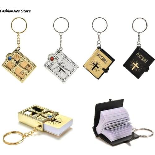 1Pc Mini Holy Bible Keychain English Religious Miniature Paper Spiritual Christian Jesus Cover Keyring Gift
