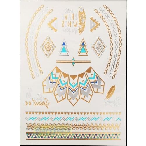 1PC Hot Flash Metallic Waterproof Temporary Tattoo Gold Silver Men Women Henna GH-23 Indian Brave Wings Design Tattoo Sticker