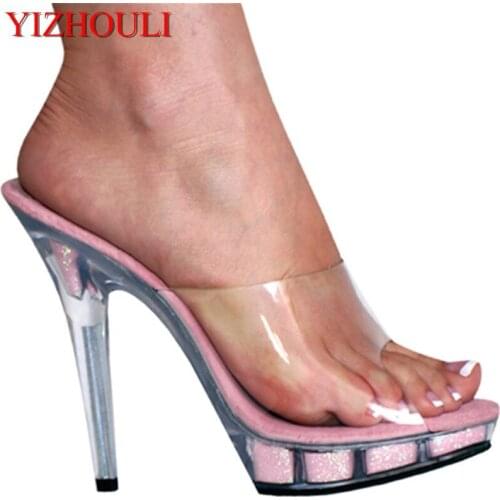 13cm hipster transparent sandals Leisure toe Fashion high heels fish mouth transparent sandals