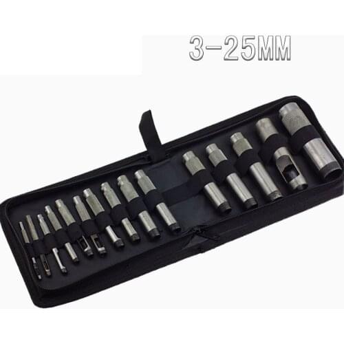 15PCS/Set 3mm-25mm Leather Craft Hole Punch Round Hollow Punch Cutter Tool for Leather Watch Bands Belts Canvas Paper Plastic