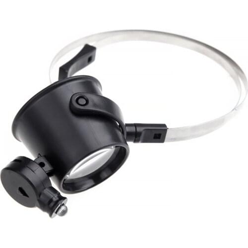 15X Magnifier Head Band Metal Clock Eye Loupe Jewelry Tool Optical Lens Hands Free LED Lighted Watch Repair Battery Powered