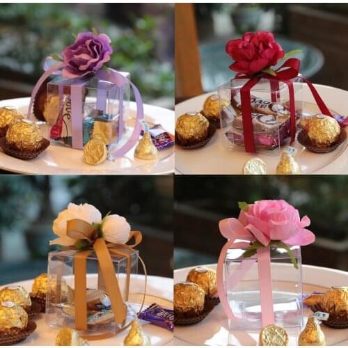 20pcs Transparent Candy Box Chocolates Boxes Flower Ribbon For Wedding Party Baby Shower Favor Gift