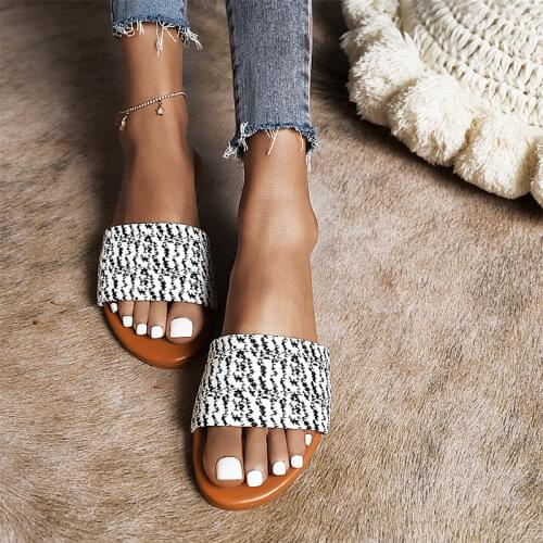 2021 Women Print Slippers Summer Female Casual Mixed Color Slides Ladies Comfort Leisure Shoes Woman Flats Plus Size Footwear