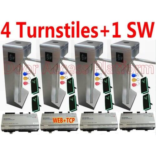 4 Turnstile Gates with 1 Software RFID Access Tripod Turnstie kit Network Access Controller+Turnstile gate,Pedestrian passageway