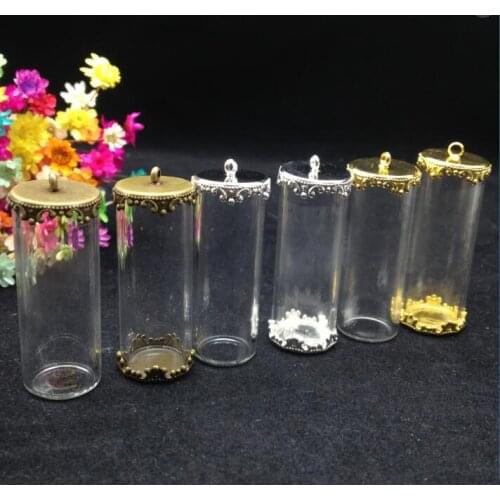 5sets/lot 40*15mm one sides open tube glass globe findings silver/bronze/gold color flower base glass bottle jewelry diy pendant