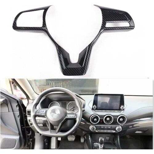 Car Interior Accessories For Nissan Sentra Bluebird Sylphy 2020 2021 Carbon Fiber Steering Wheel Frame Cover Trim Sticker ABS