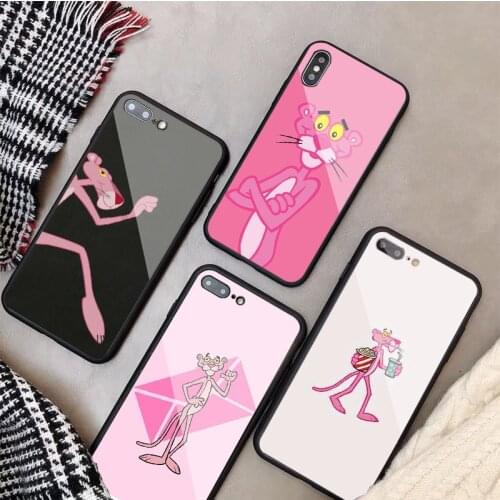 Pink Panther Tempered Glass Phone Case For iphone 12 11 Pro Max 5 6 7 8 PLUS X XS XR XSMax Shell