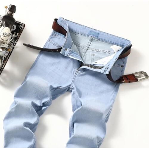 Mens Golden Classic Jeans Brand Shocking Price Stretch Business Workwear Slim Workplace Thin Section Light Blue Size 28-40
