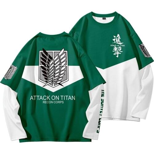 Anime Attack on Titan T-shirt Harajuku Tshirt Shingeki No Kyojin Loose Casual Long Sleeve Patchwork T Shirt Autumn Students Tops