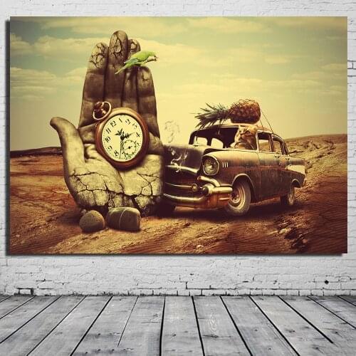 Canvas Painting Wall Decor Classic Art Salvador Dali Hand, watch, car, pineapple ,parrot Prints Posters Wall Art For Living Room