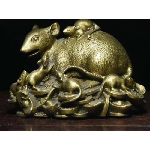 Chinese Folk Feng Shui Pure Copper Brass Wealth Coin Year Zodiac Mouse Statue Statues for Decoration Collection Ornaments Zodiac