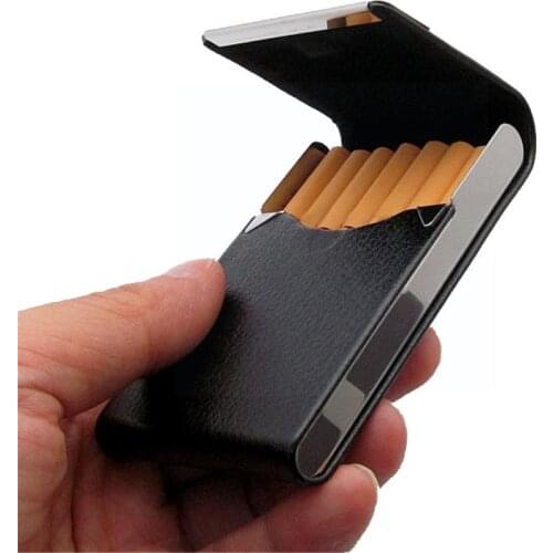 Pu Leather Cigarettes Case Classical Metal Cigarette Holder 96*65*13mm Steel Cigar Box Tobacco Brown Black Box Storage M7I9