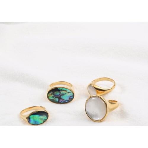 Stainless Steel Trendy Temperament Style White Shell Fritillary Ring For Women Aesthetic Gothic Rings Style Accessories Jewelry