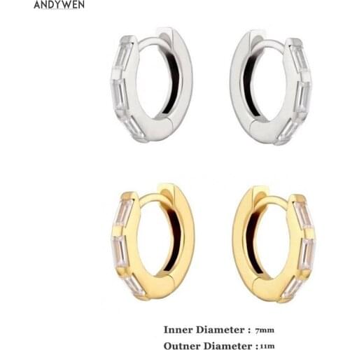 ANDYWEN 925 Sterling Round Ring Clips Loops Silver Mini Hoops 7mm Huggies Circle Piercing Zircon CZ Pave Popular Jewelry