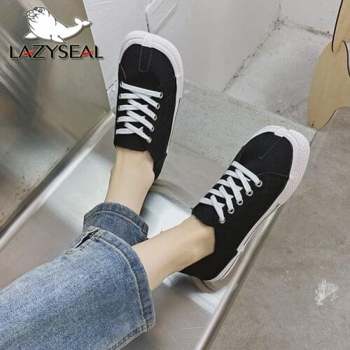 Lazyseal Causal Canvas Shoes For Women Lace-Up Square Toe Sweing Design Solid Color Women Shoes Canvas Boat Shoes Ladies Loafers