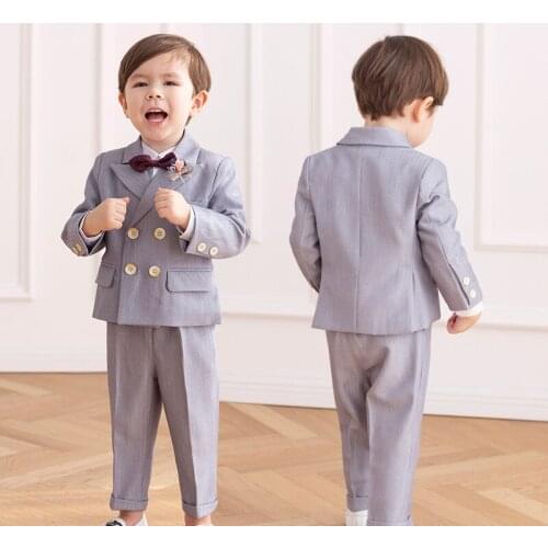 Little prince Flower Boys Jacket+Pants Bowtie 3pcs Wedding Suit Gentleman Baby Kids Birthday Dress Children Party Costume