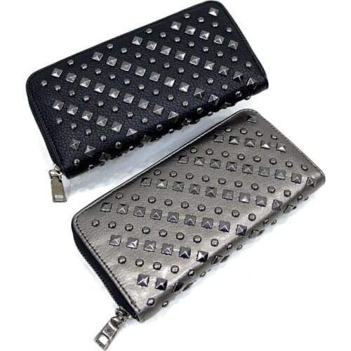 8PCS / LOT Fashion Rivets Women Wallets PU Leather Long Female Purse Lady Party Clutches Purse Card Holder portfel damski