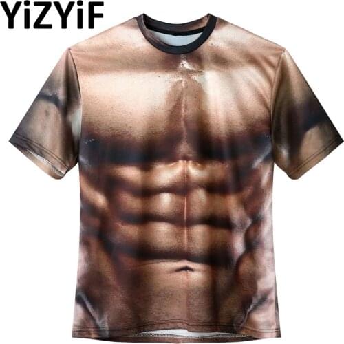 Muscle Tee Shirts for Men Funny T-Shirt with Abdominal Muscle 3D Printed Graphics