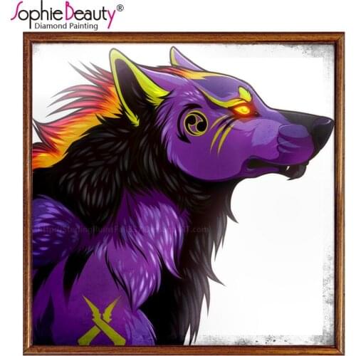 Sophie Beauty Diy Round Square Diamond Painting Cross Stitch Beads Embroidery Handcraft Mosaic Animal Purple Wolf Home Arts Kits